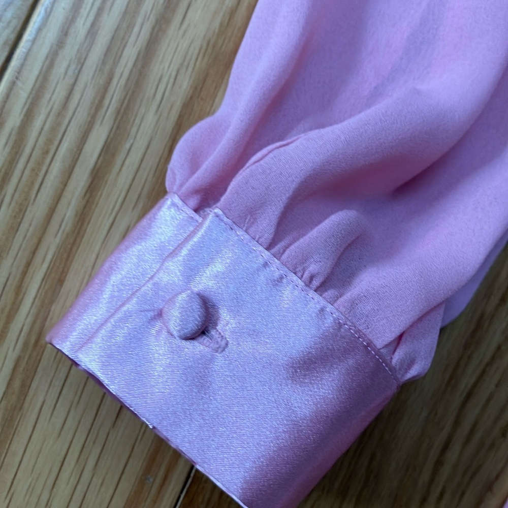 Vintage light pink  Pleated Dress long poof sleeves, elastic waist sz 8 - Picture 4 of 8